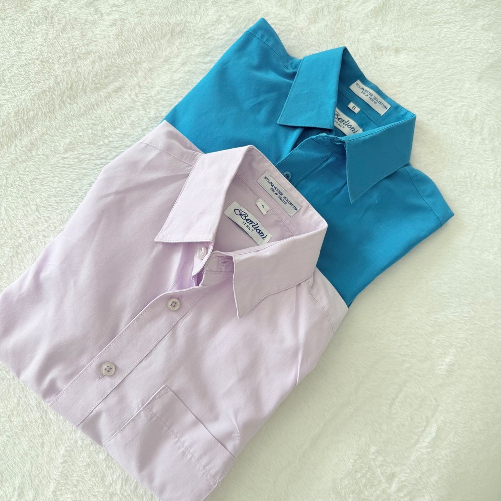 Berlioni Italy Boys 2 Pack Dress Shirts Size 6‎ Turquoise Blue Lavender Purple